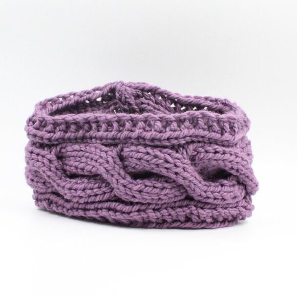 Handmade Hand Knit Chunky Cable Knit Acrylic Grape Purple Ear Warmer Headband - Picture 6 of 7